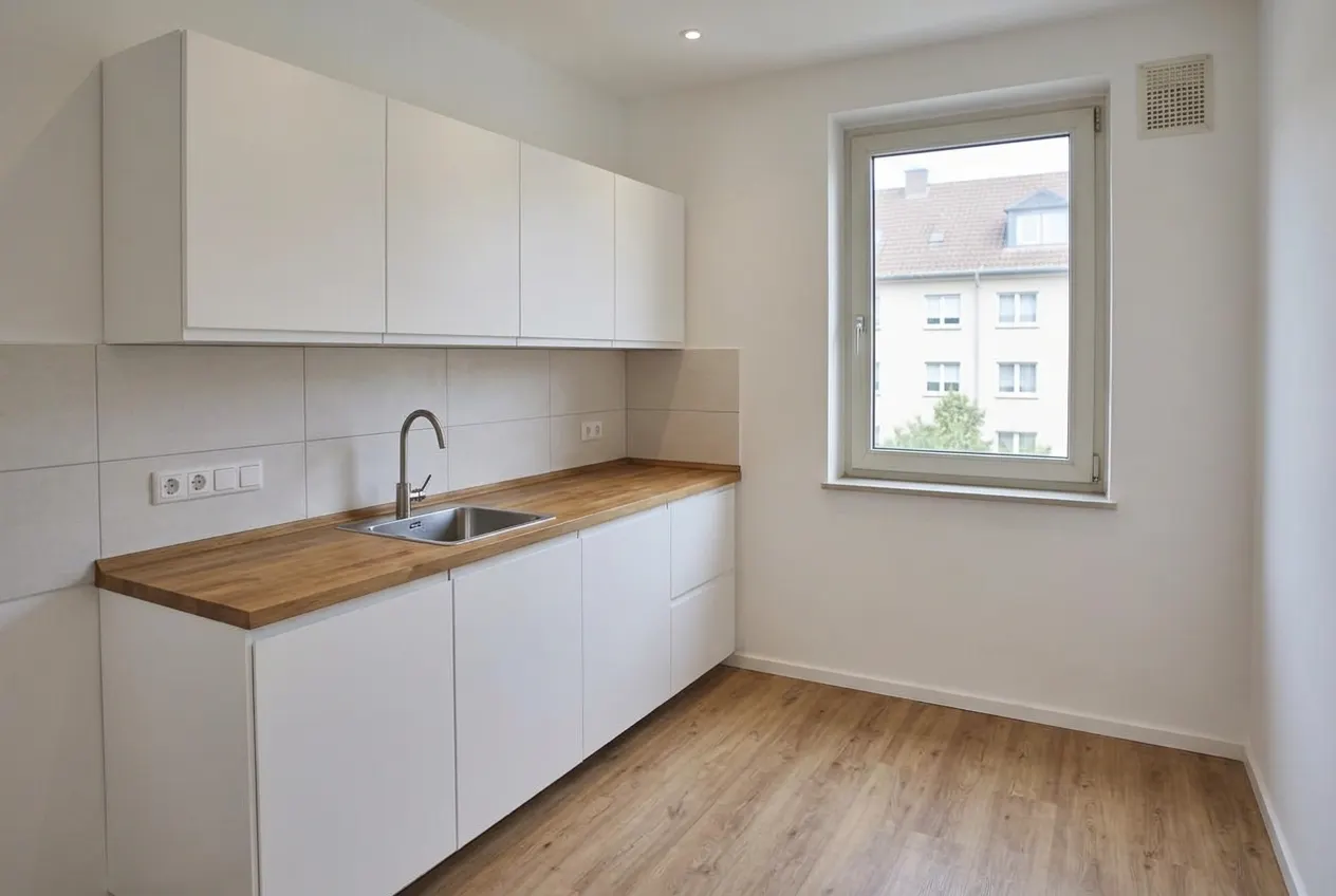 Küche in Strausberg Nord vor und nach der Sanierung durch Köpenicker Grundbesitz – nachher